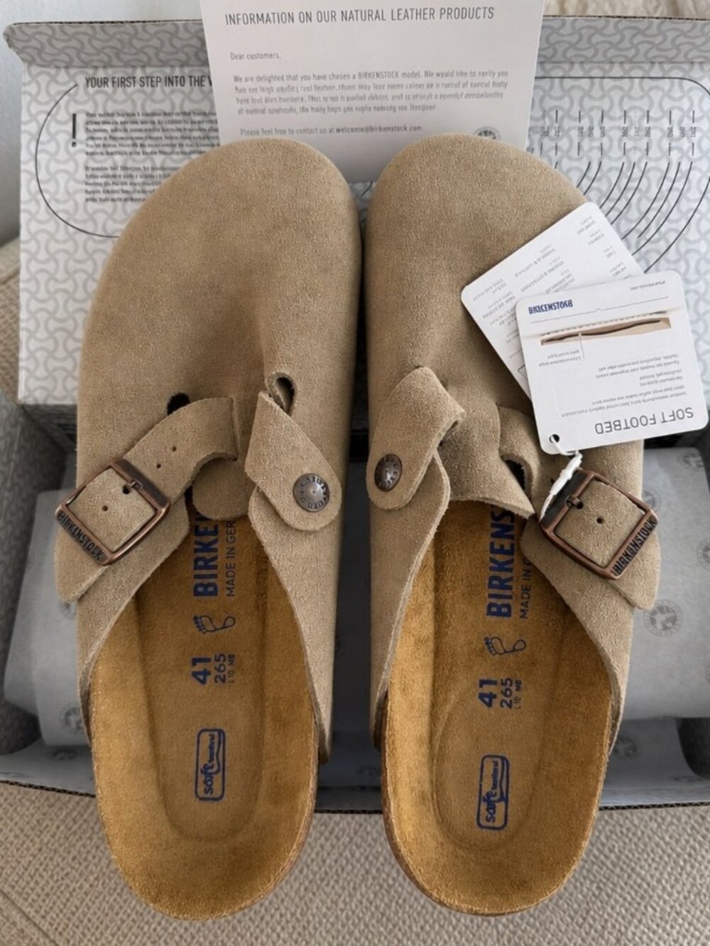 Birkenstock Boston Wome Taupe Suede Leather Soft Footbed New w/box - Picture 2 of 3